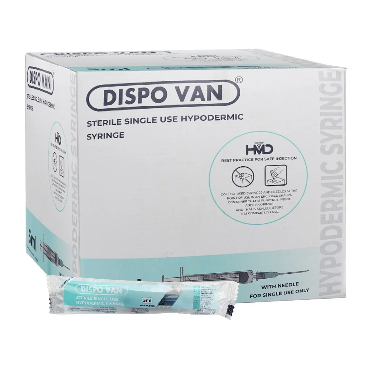 HMD DispoVan 5ml Syringe with needle - 24G x 1inch (pack of 100)